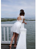 Boat Neck Ivory Lace Tulle Keyhole Back Short Wedding Dress 
